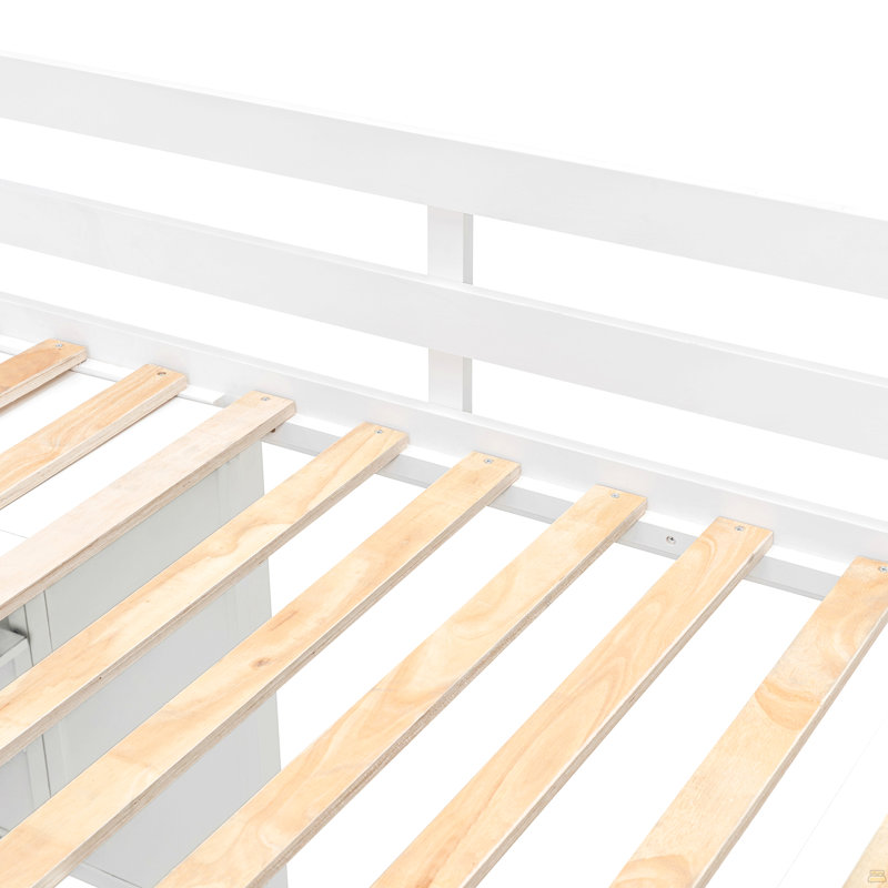 Lit mezzanine double avec garde-robe, bureau et tablettes, Blanc