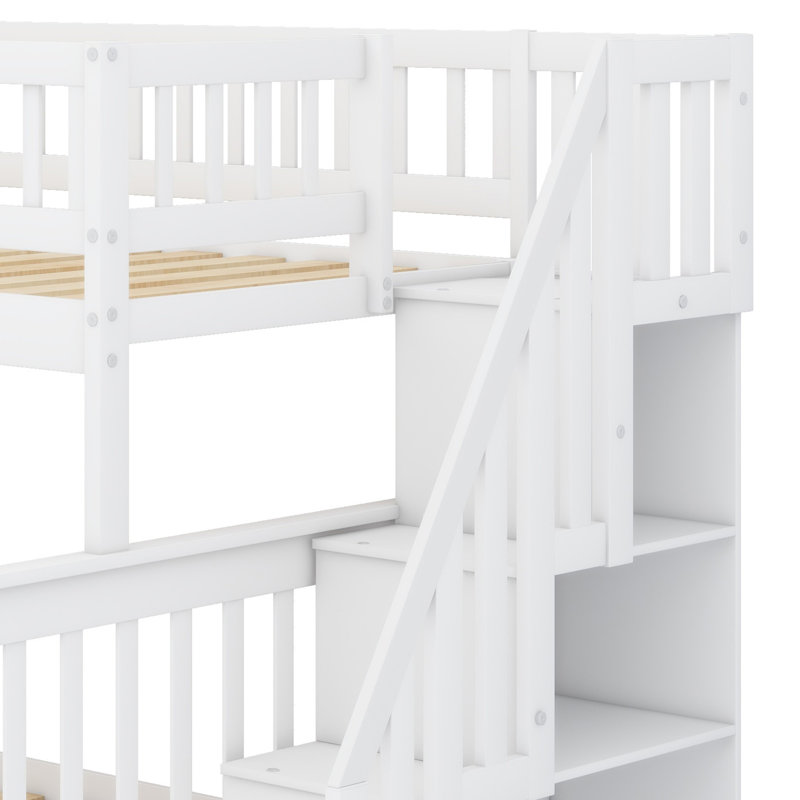 Lit superposé avec escalier de rangement, Blanc