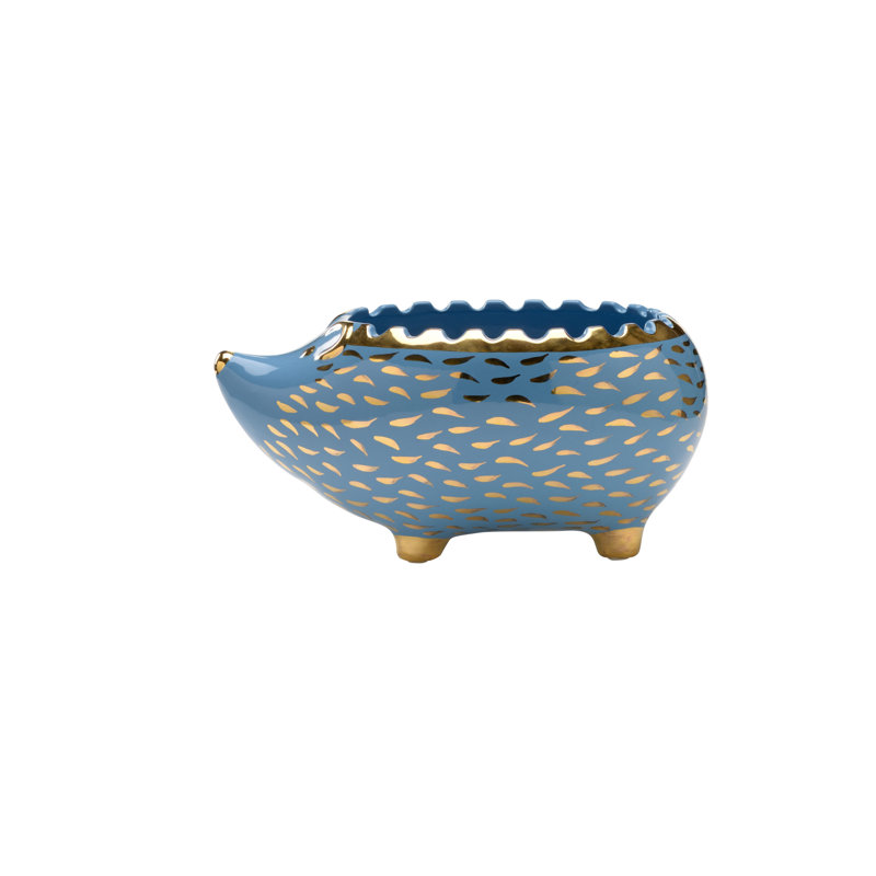 Hedgehog Ceramic Planter, Blue/Gold