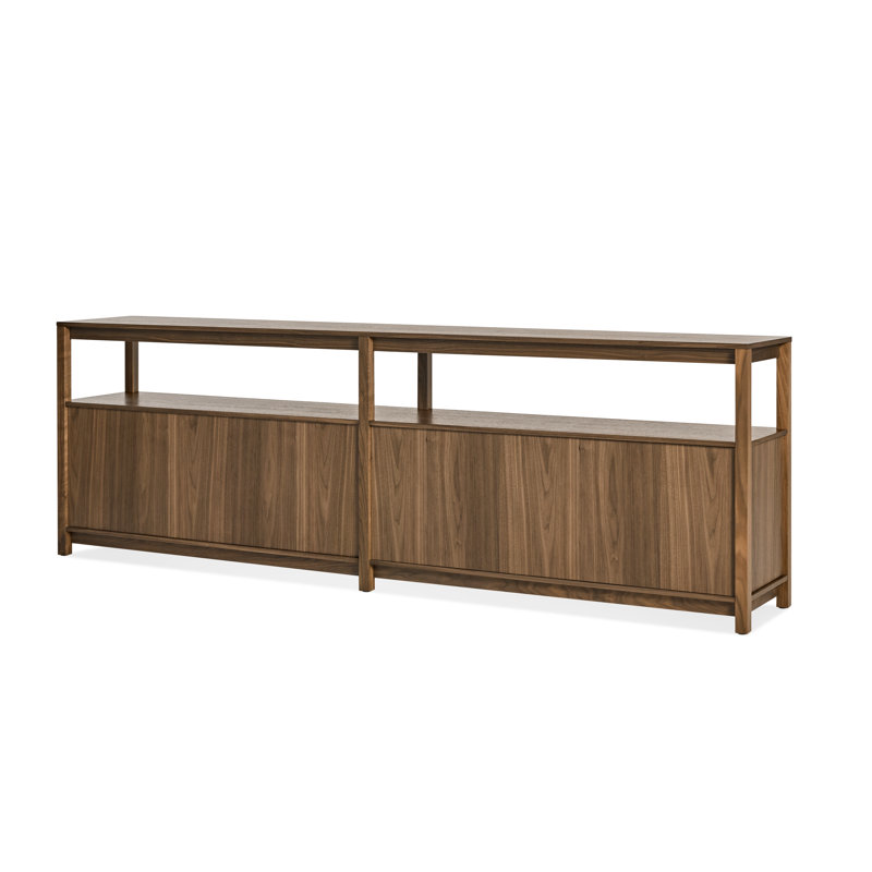 Open Plan Low Bookcase with Storage, Walnut, (2 Sheves) 26" H x 80" W x 13" D
