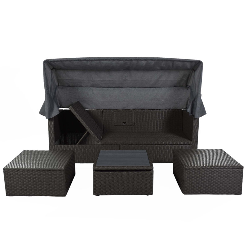 Lit de jour d'extérieur rectangulaire pour patio avec auvent rétractable, Gris