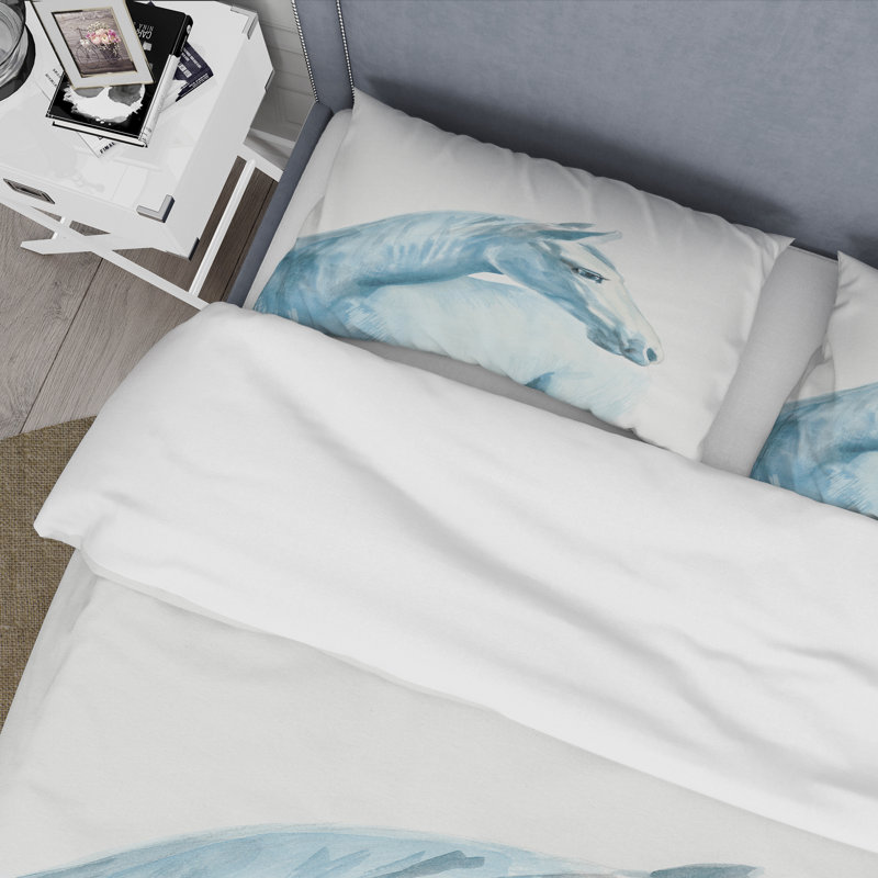 Portrait d'un cheval bleu clair - ensemble de housse de couette Farmhouse - microfibre de polyester