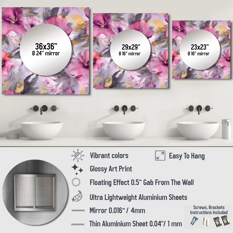 Ghirasim - Miroir floral hibiscus carré pour décoration murale, 23 po x 23 po