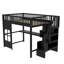 Lit mezzanine avec escalier de rangement, bureau intégré, étagères ouvertes, panneau de fenêtre décoratif, bande lumineuse DEL et port de chargement USB-662385428-662385430