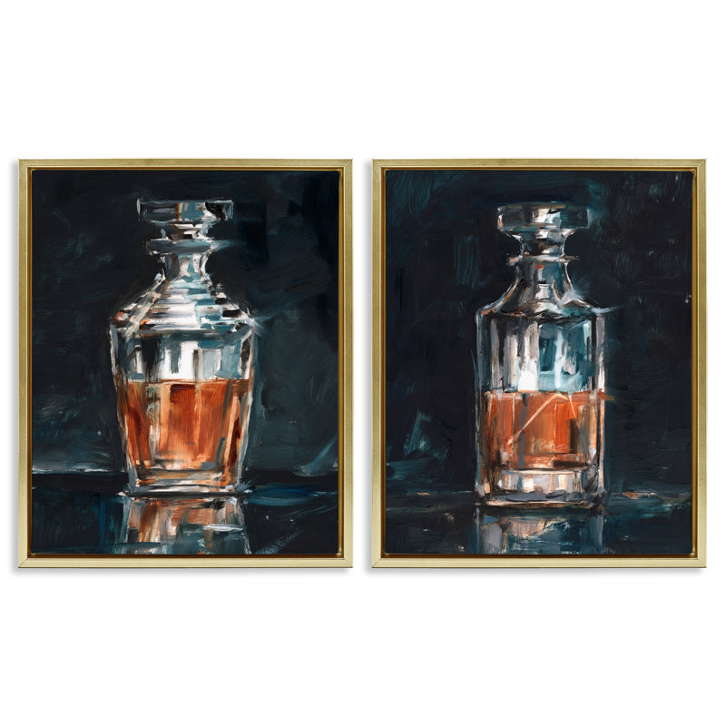 «Abstract Whiskey Decanters», ensemble de 2 toiles flottantes encadrées par Ethan Harper, H 31 po x l 25 po
