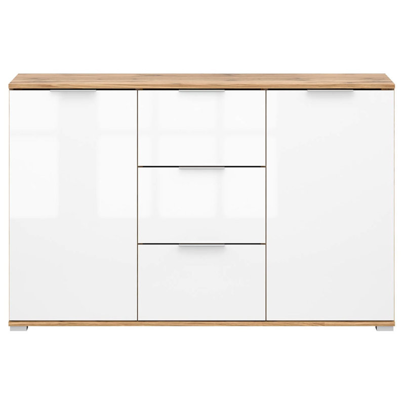 135 cm W Display Cabinet China Cabinet, Oak Wotan/White Gloss