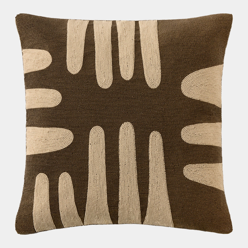Carthago Beaded Square Pillow Cover & Insert, Sepia/Pass