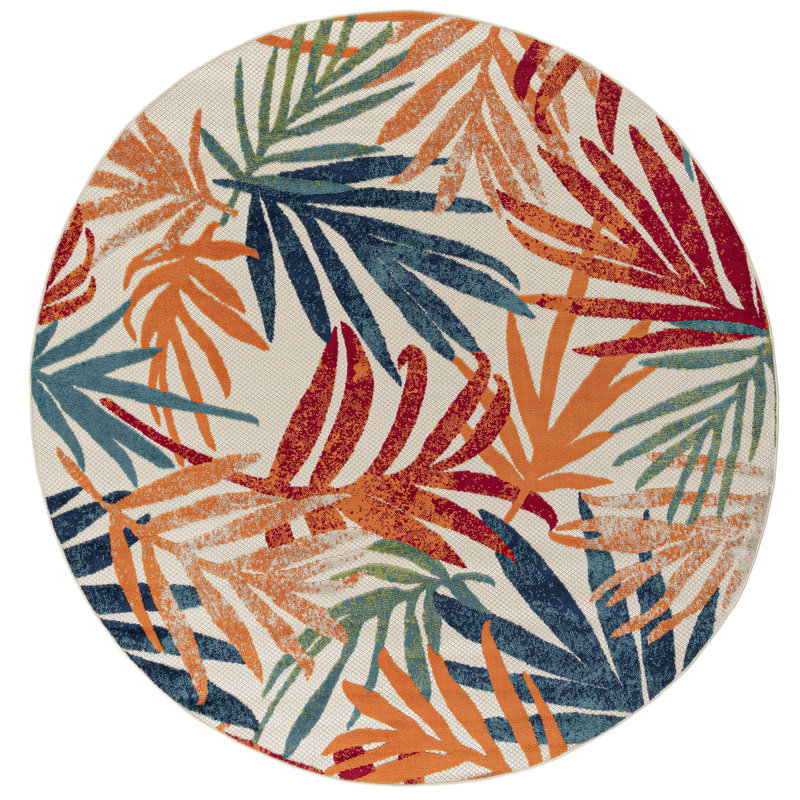 Fruitvale Water-Resistant Indoor/Outdoor Rug, Round 7'11", Red/Blue/Orange