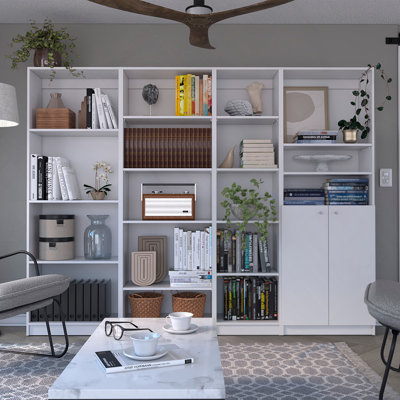 4 Piece Living Room Set With 4 Bookcases, White