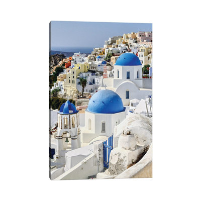 Blue Domes Of Santorini by Zoe Schumacher - Print on Canvas