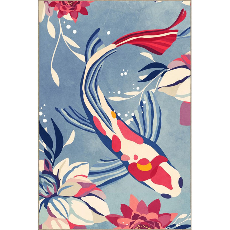 Tapis bleu et rouge à motifs floraux lavables à la machine, Sous-tapis rond 3 pi 3 po inclus