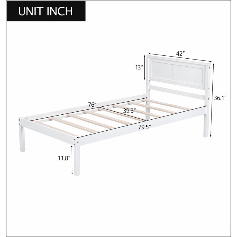 Platform Bed Frame with Headboard, Twin, White