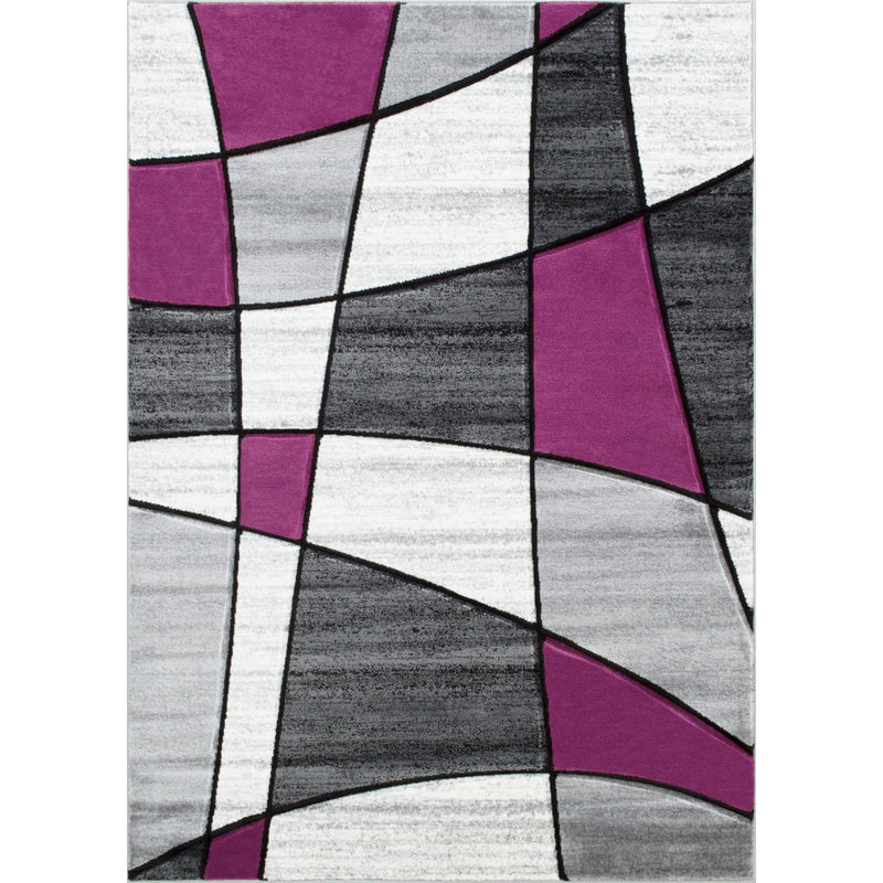 Tapis mauve / gris à motif géométrique Aftan, Rectangle 5 pi x 7 pi