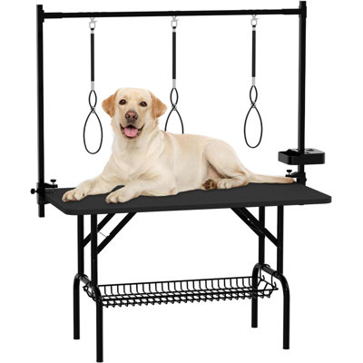 Large Foldable Pet Grooming Table Adjustable Dog & Cat Station with Arms, Nooses, and Mesh Tray