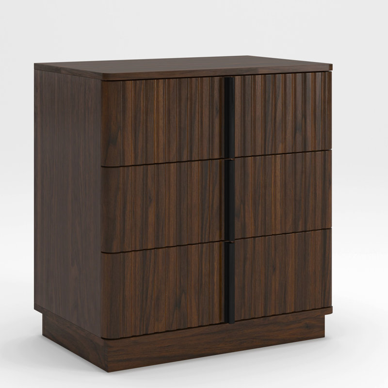 Table de chevet à 3 tiroirs Modern Modern, 1-Piece, Walnut