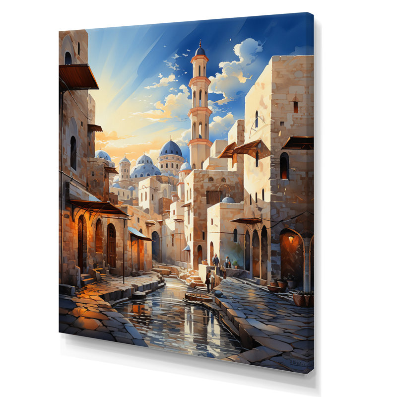 Lyonnie, l'islam, minaret hauteurs sur toile, H 32 po x l 16 po x P 1 po, Toile tendue