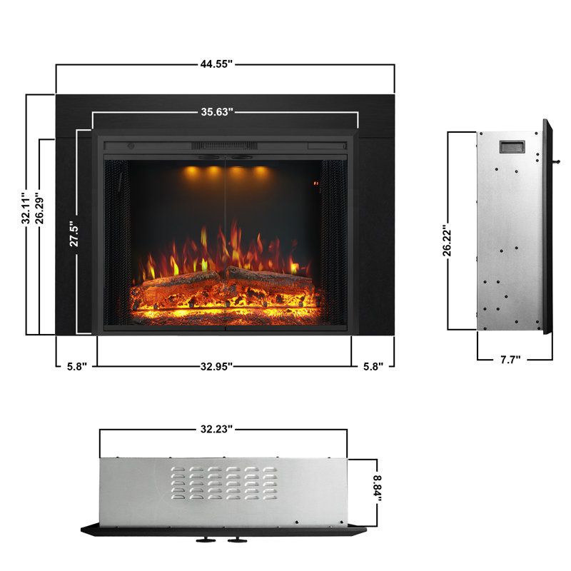 Trim With Electric Fireplace, 27.32" H x 36" W x 7.7" D