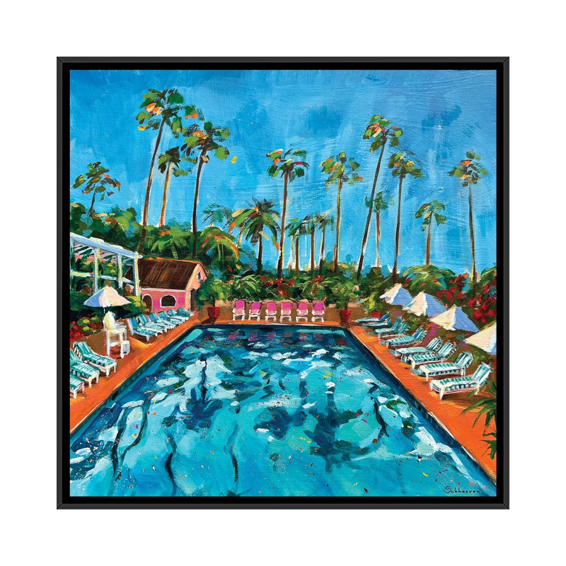 By The Pool California Scenery 1 Piece Wall Art on Canvas, 66.04 cm H x 66.04 cm W x 4.445 cm D, Black