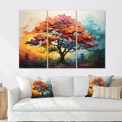 Multicolore fauve résonant séquoia arbre I - ensemble d'art sur toile arbre séquoia