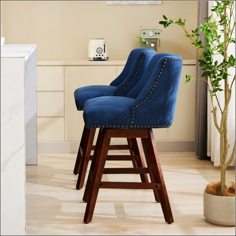 Tabourets de bar pivotants à hauteur de comptoir avec siège de 26 po, conception rembourrée confortable en bleu pour les cuisines et les bars modernes