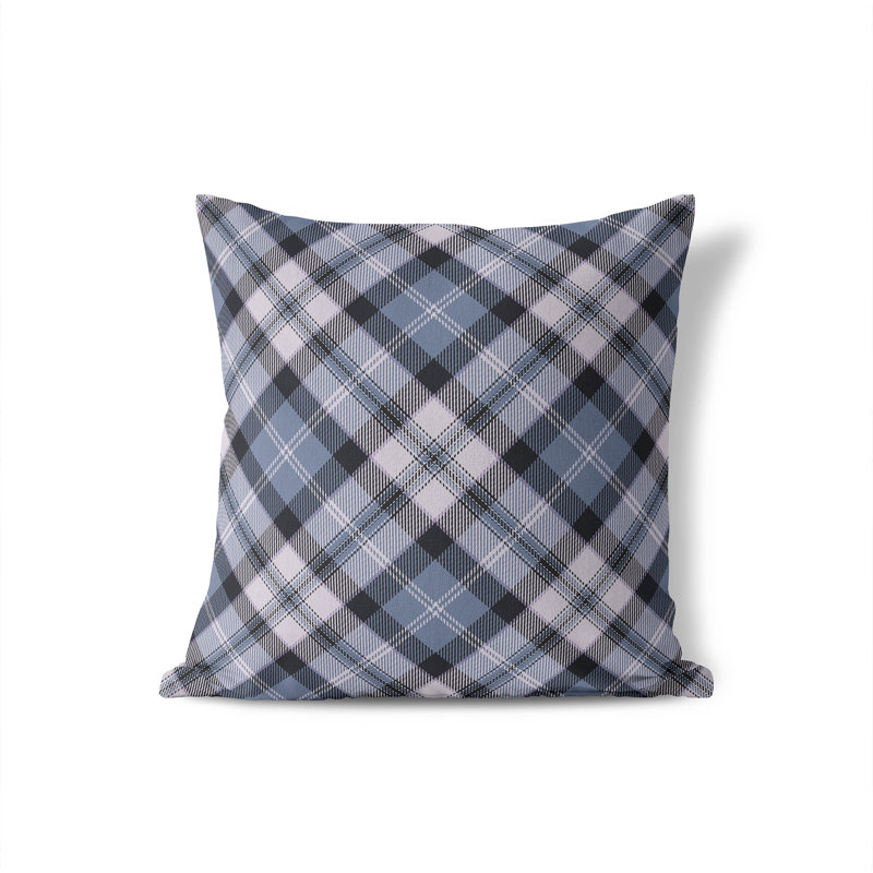 Coussin décoratif taupe Anthony Plaid, H 18 po x l 18 po, Bleu / anthracite