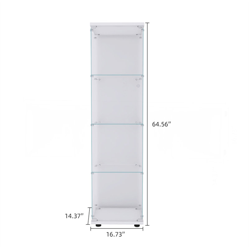 Lighted 4 Shelves Glass Cabinet Glass Display Cabinet With One Door, White