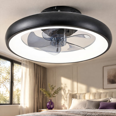 Ventilateur de plafond à DEL noir intelligent de 20 pouces, température de couleur réglable et réglable, application et télécommande