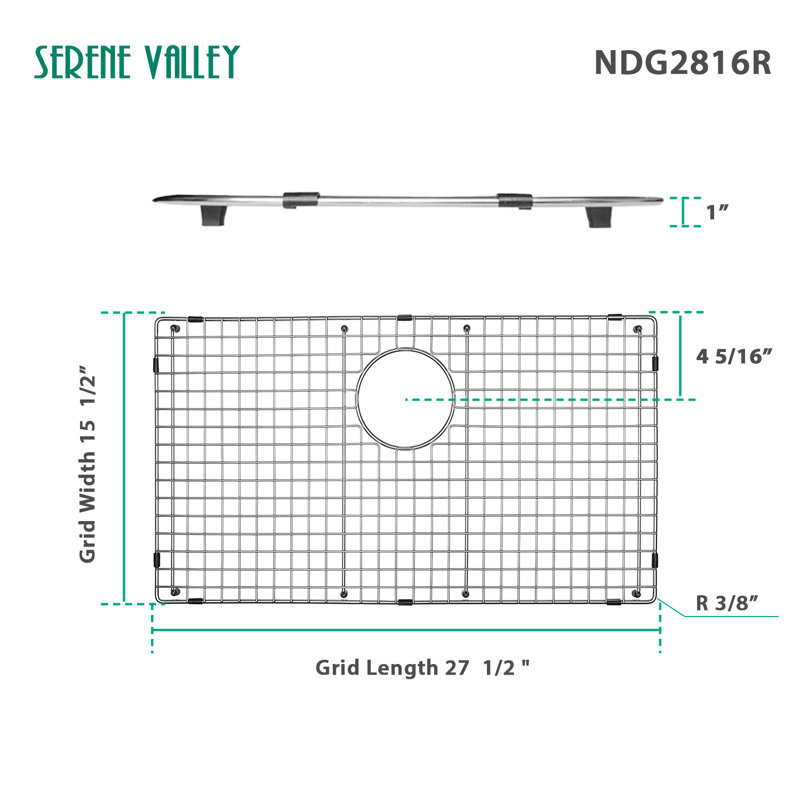 Grille d'évier en acier inoxydable robuste à drain arrière 27,48 po x 15,51 po