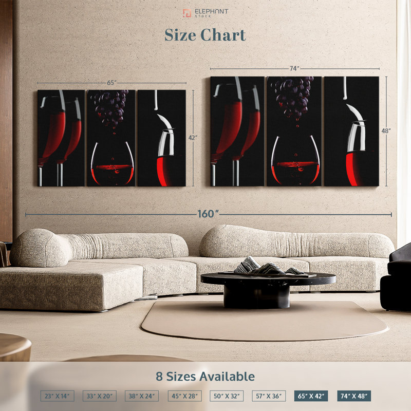 «Red Wine Life», 3 pièces, H 48 po x l 74 po