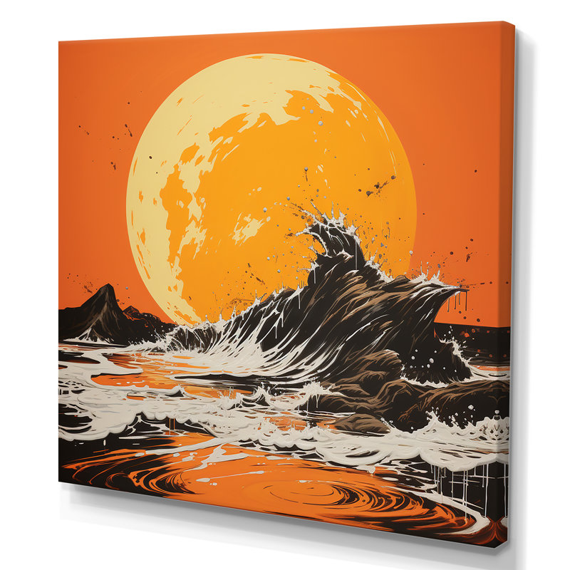 «Tangerine Skies Ocean Waves 1 - Coastal Sunset», art mural, Toile tendue, H 36 po x l 36 po