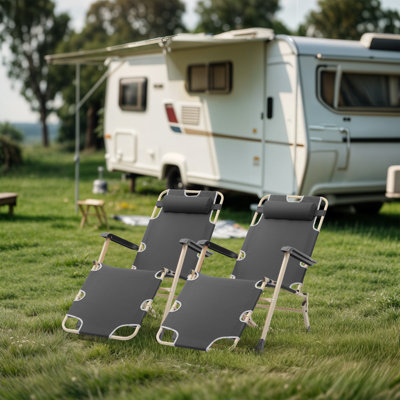 Outdoor Folding Lounge Chairs Recliner, Foldable Reclining Chair with Adjustable Backrest & Footrest by Arlmont & Co.