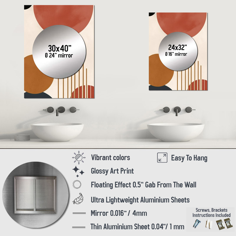 Beige minimal boho motif 1 - miroir mural minimaliste, miroir décoratif beige, impression d'art en métal, 40 po x 30 po