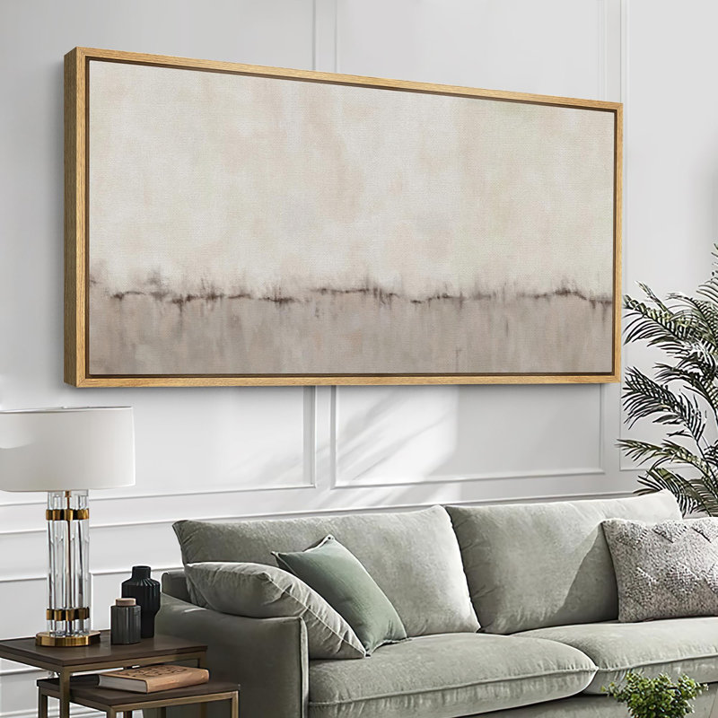 «Minimal Landscape Minimalist Abstract Design in Soft Neutrals», art extra large, art mural, H 30 po x l 60 po, Naturel