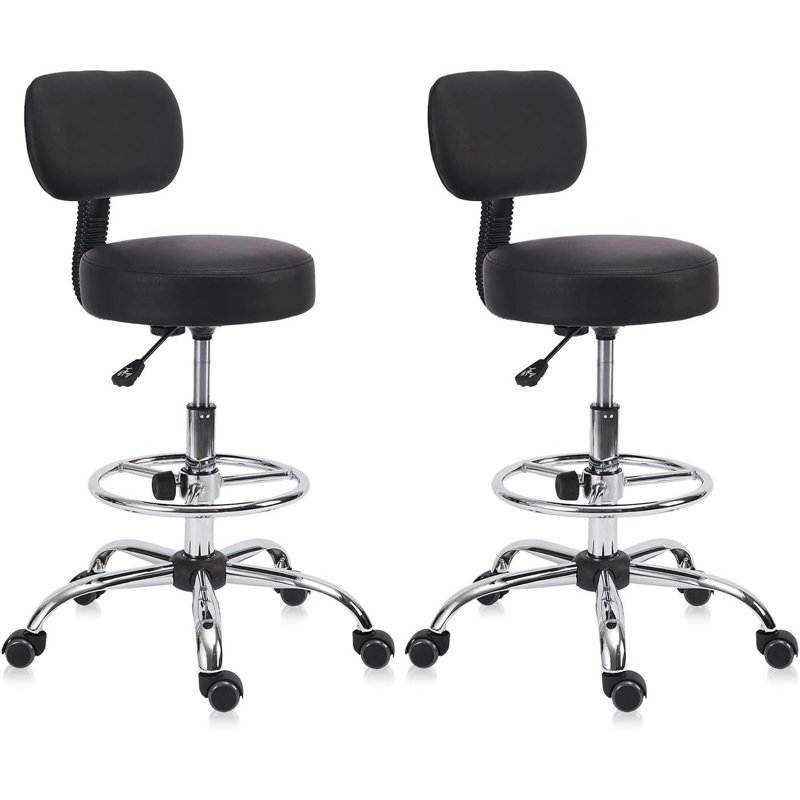 KLASIKA Drafting Swivel Chair with Back Support and Adjustable Footrest Rolling Stool Set of 2