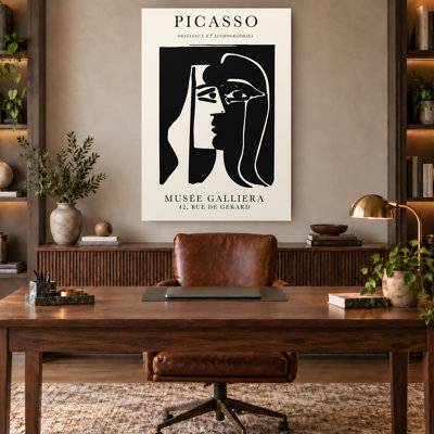 Black and Cream Cubist Portrait Exhibition Canvas Wall Art