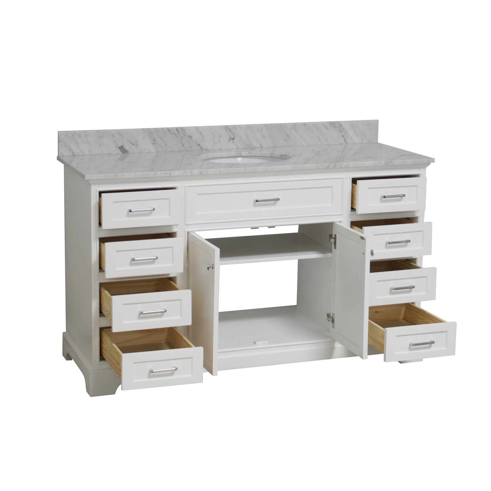 Ronnie 60'' Single Bathroom Vanity, White, Carrara Marble