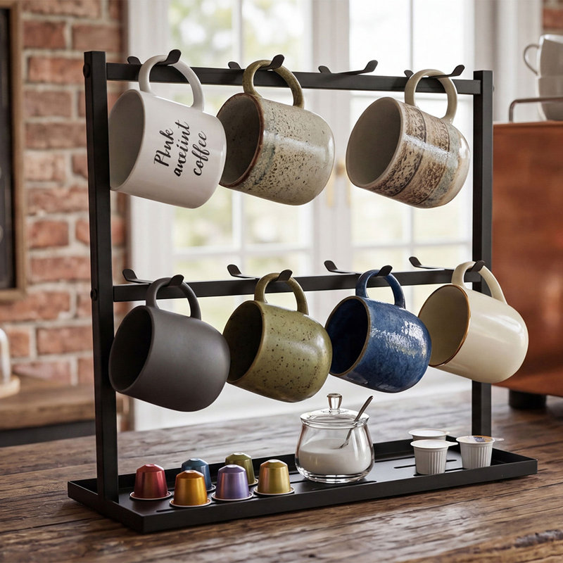 Mug Holder Stand Countertop Coffee Cup Rack Storage Organiser 16 Hooks