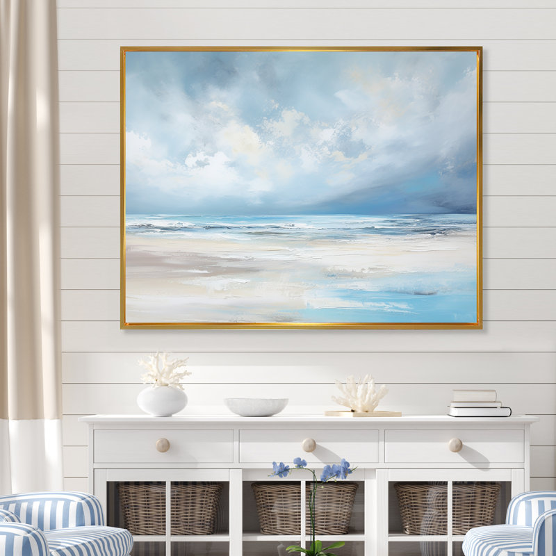 Gold Floater Framed Coastal Beach Canvas Print, 32" x 16"