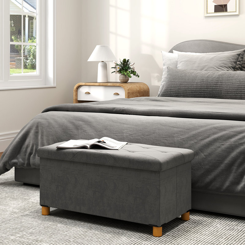 Storage Ottoman Bench, Velvet Upholstered Foldable Ottoman Footrest