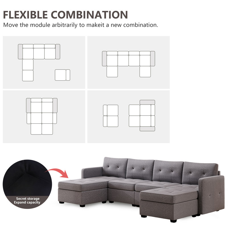 Canapé modulaire 6 pièces Javaughn, Gris