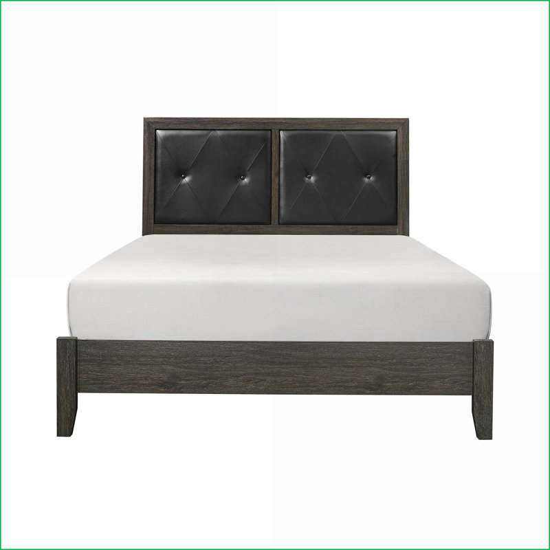 Structure de lit double en bois d'ingénierie gris foncé avec tête de lit capitonnée en similicuir pour la chambre à coucher