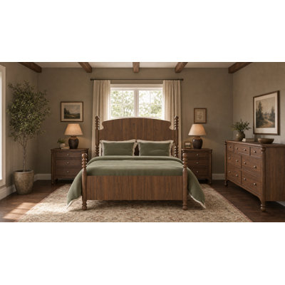Camellia Panel Bed, Two Nightstands, And Dresser