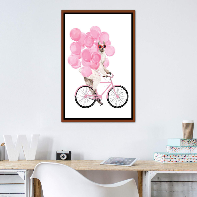 «Iding Llama with Pink Ballons» par Big Nose Work - impression d'art graphique, H 40 po x l 26 po x P 1,5 po, Pas de tapis