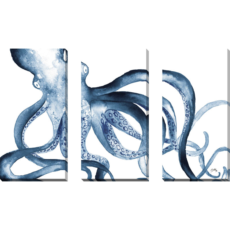 Octopus in the Blues - Ensemble de 3 toiles tendues, H 24 po x l 36 po x P 0,75 po