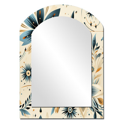 Pottershill Nomadic Serenity Boho Pattern - Geometric Asymmetrical Large Mirror, Modern Arch Decorative Wall Mirror, Printed Metal Art