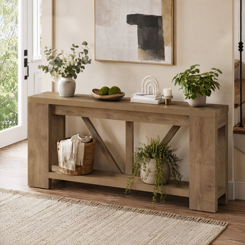 Console 70,9 po à 2 niveaux Farmhouse, Marron clair