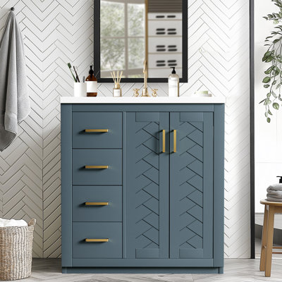 Meuble-lavabo 30 po avec lavabo en céramique et armoire de rangement en bois massif