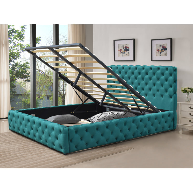 Marlene Upholstered Ottoman Storage Bed, Green