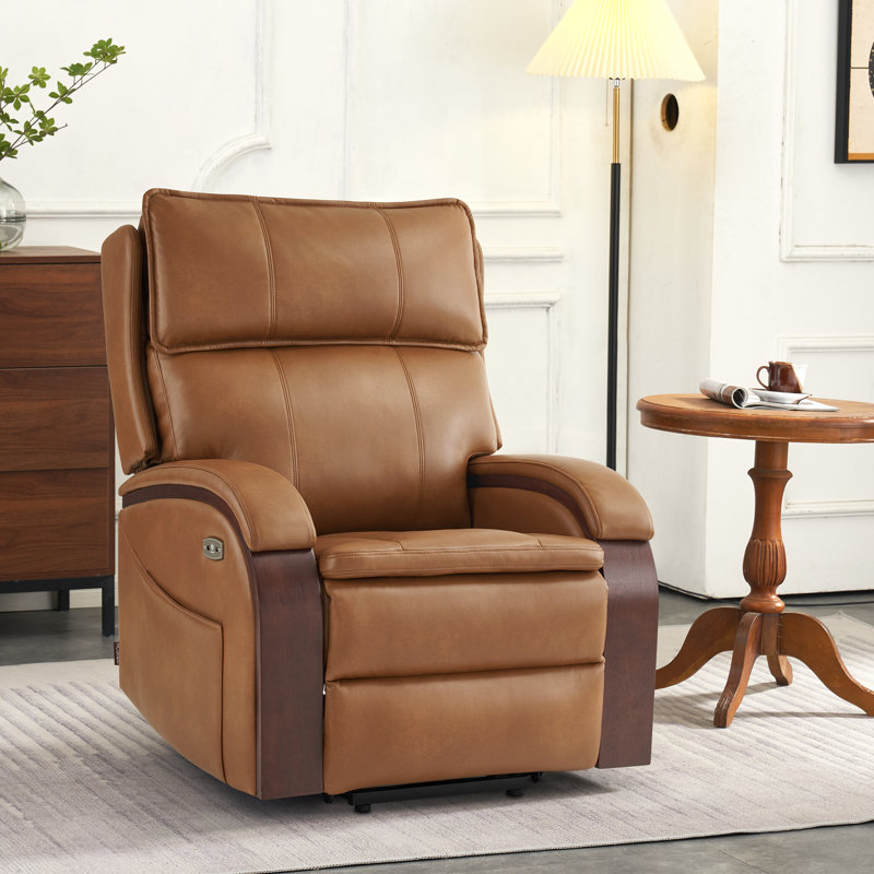 Yreka Power Recliner Lift Chair with Solid Wood Armrest, Massage, Heat and Adjustable Headrest, Faux Leather