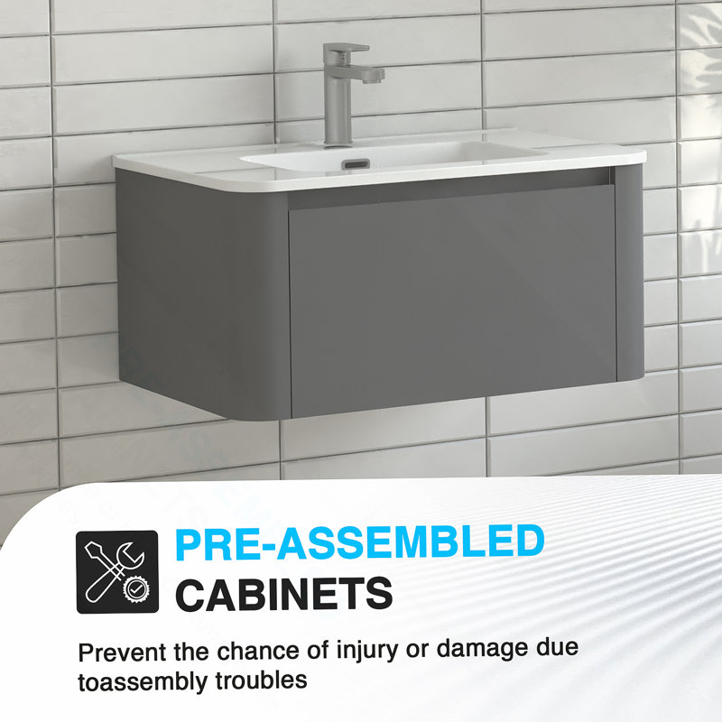 Armoire de salle de bain murale 30 po avec lavabo flottant mural gris, 30"
